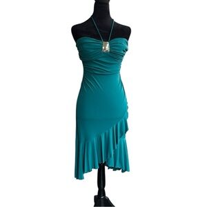 VTG 90s y2k teal grunge fairy halter knee length dress made in USA size med